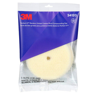 3M™ Perfect-It™ Step 1 Random Orbital Wool Compounding Pad, Coarse, White, 130 mm (5 in), 2 Pad Pack, 34120