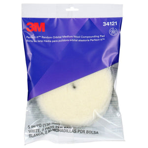 3M™ Perfect-It™ Step 1 Random Orbital Wool Compounding Pad, Medium, White, 130 mm, (5 in), 2 Pad Pack, 34121