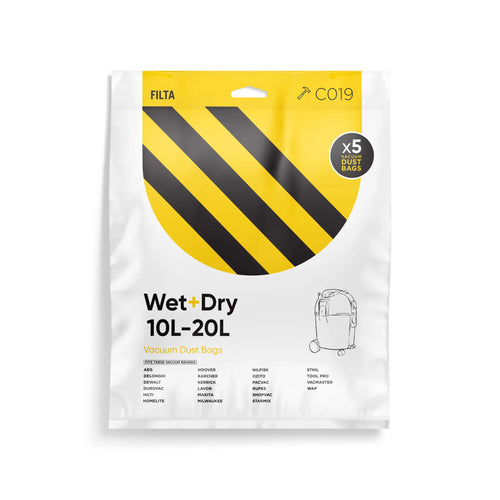 Vacuum Cleaner Dust Bags Wet & Dry SMS Multi Layered 10L - 20L : 5 Pack - Compaitable With Many Models Including Karcher/Nilfisk/Hoover/Kerrick/Pullman/Ryobi/Ozito/Stihl/Wirbel/Rupes/Delonghi/Ghibli/Bosch/Duravac/Milwaukee & Many Other Brands